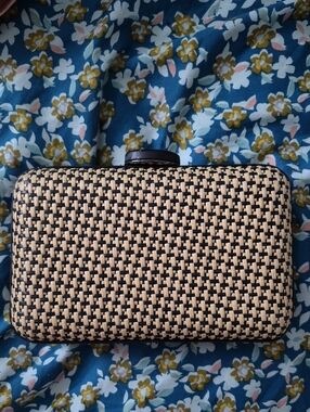 Woven Straw Clutch Bag in Natural and Black